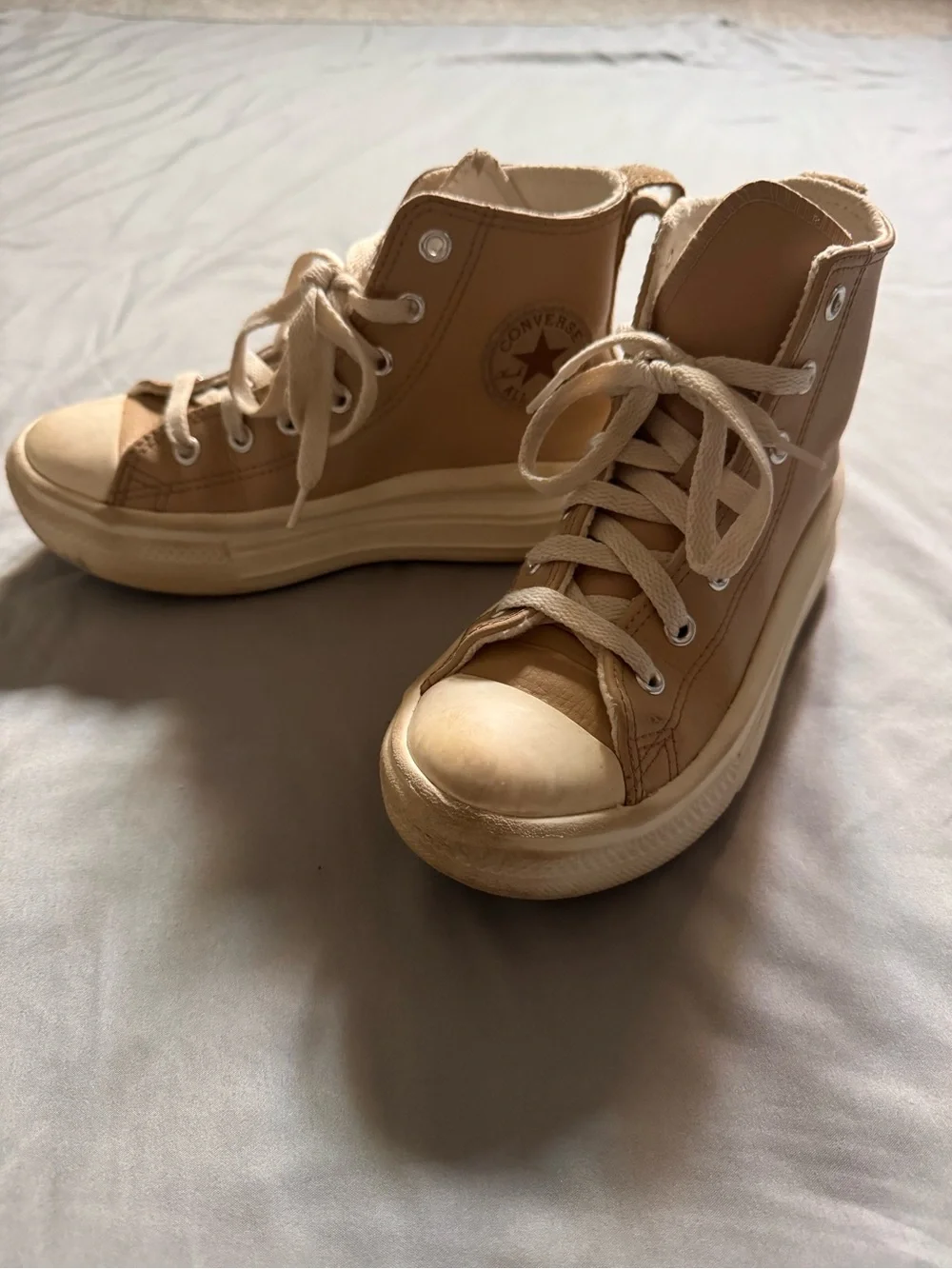 Converse High Top Platform Sneakers in Beige